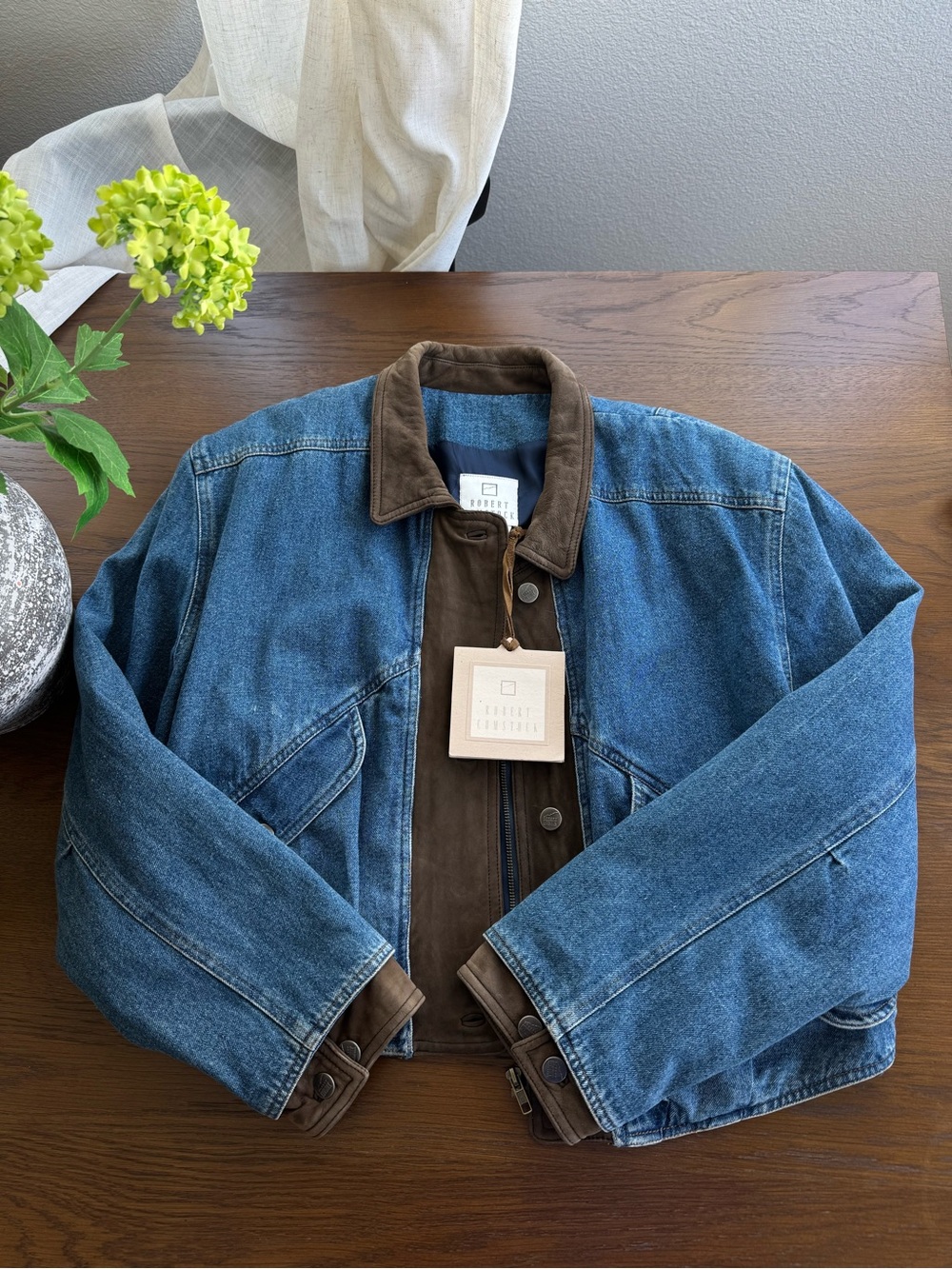 Y2K Vintage Denim Leather trim Bomber jacket